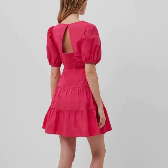 FRENCH CONNECTION barbiecore tiered puff sleeve dress US6 new with tag MSRP$98 - Picture 2 of 5